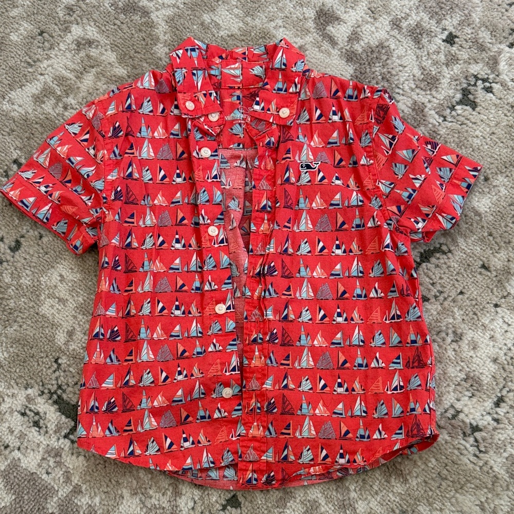 Vineyard Vines Kids Red Sailboat Button Down Shirt